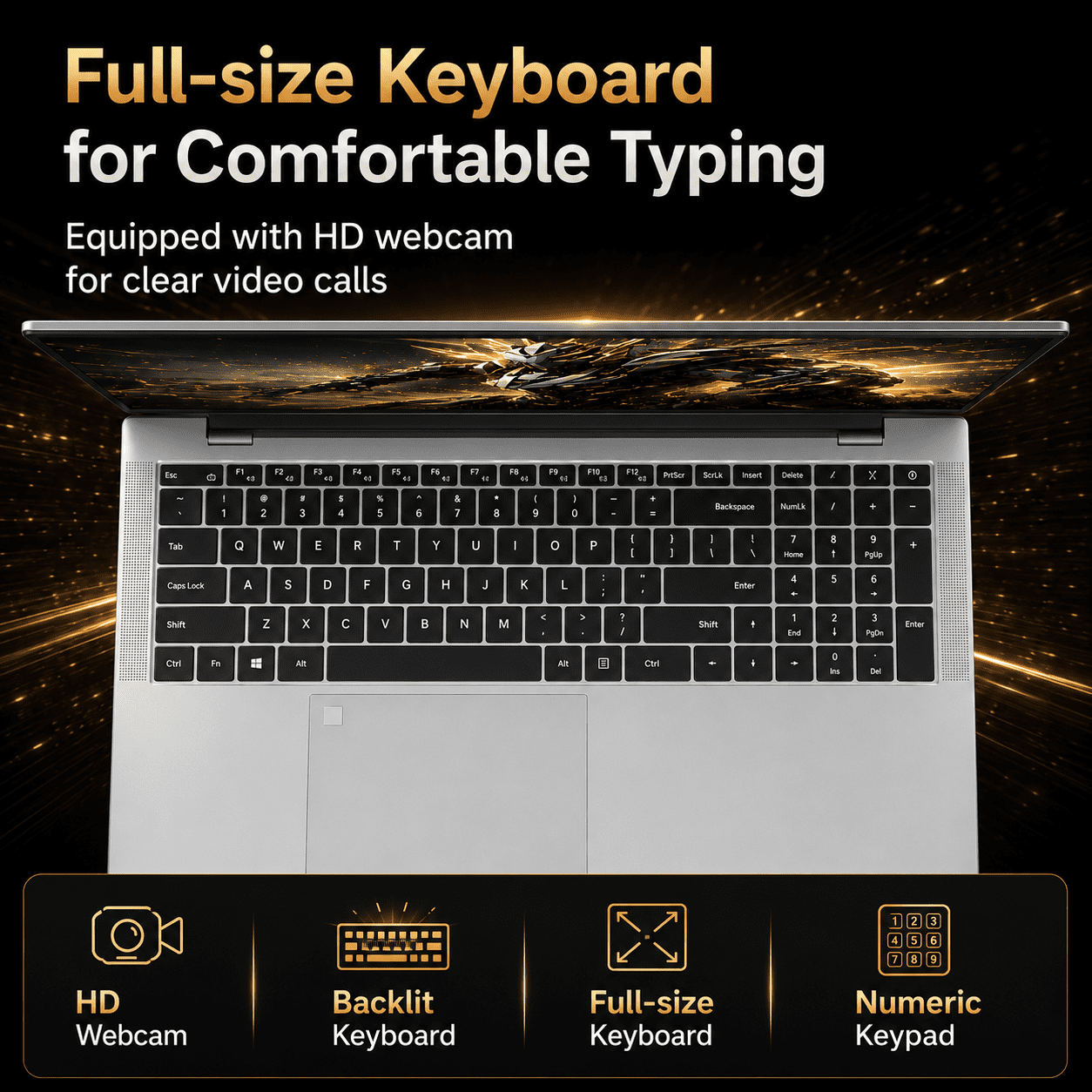 17.3" Laptop Computer, Intel N95, 12GB RAM, 256GB SSD, 10000mAh Battery, Large Screen Notebook for Student, Business & Home Use