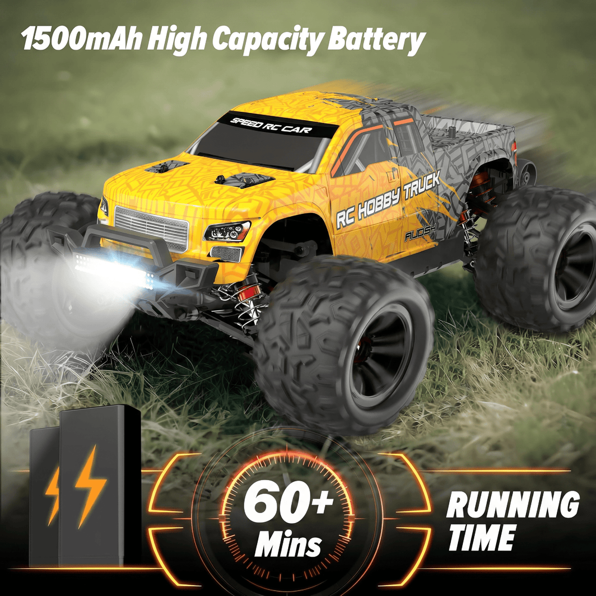 AUOSHI RC Cars 1:16 High Speed Remote Control Truck, 4WD All Terrain Off Road RC Truck 35+MPH with LED Lights, 2 Batteries for Kids and Adults Toy Gifts